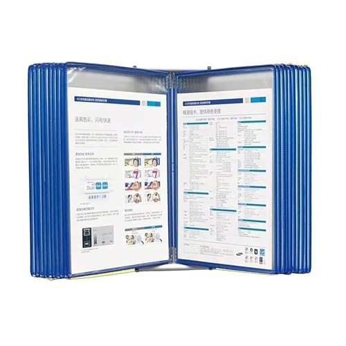 Présentoir à pages tournantes durable en métal bleu avec 20 pochettes de présentation
