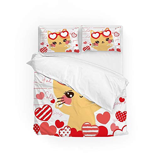 Parure de lit chat 3 pièces en polyester doux pour lit simple - 3