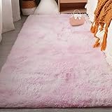 CAOBAOF Grand Tapis Salon 120 x 160 cm Intérieur Moelleux Épais Tapis Salon Shaggy Longs Super Doux Décoration pour La Décoration de La Maison, Rose Clair
