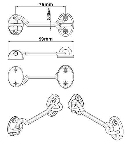 Qcaa Marine Grade Stainless Steel 316 Cabin Hook Latch & Eye, 3", 1 Pack #TOP2
