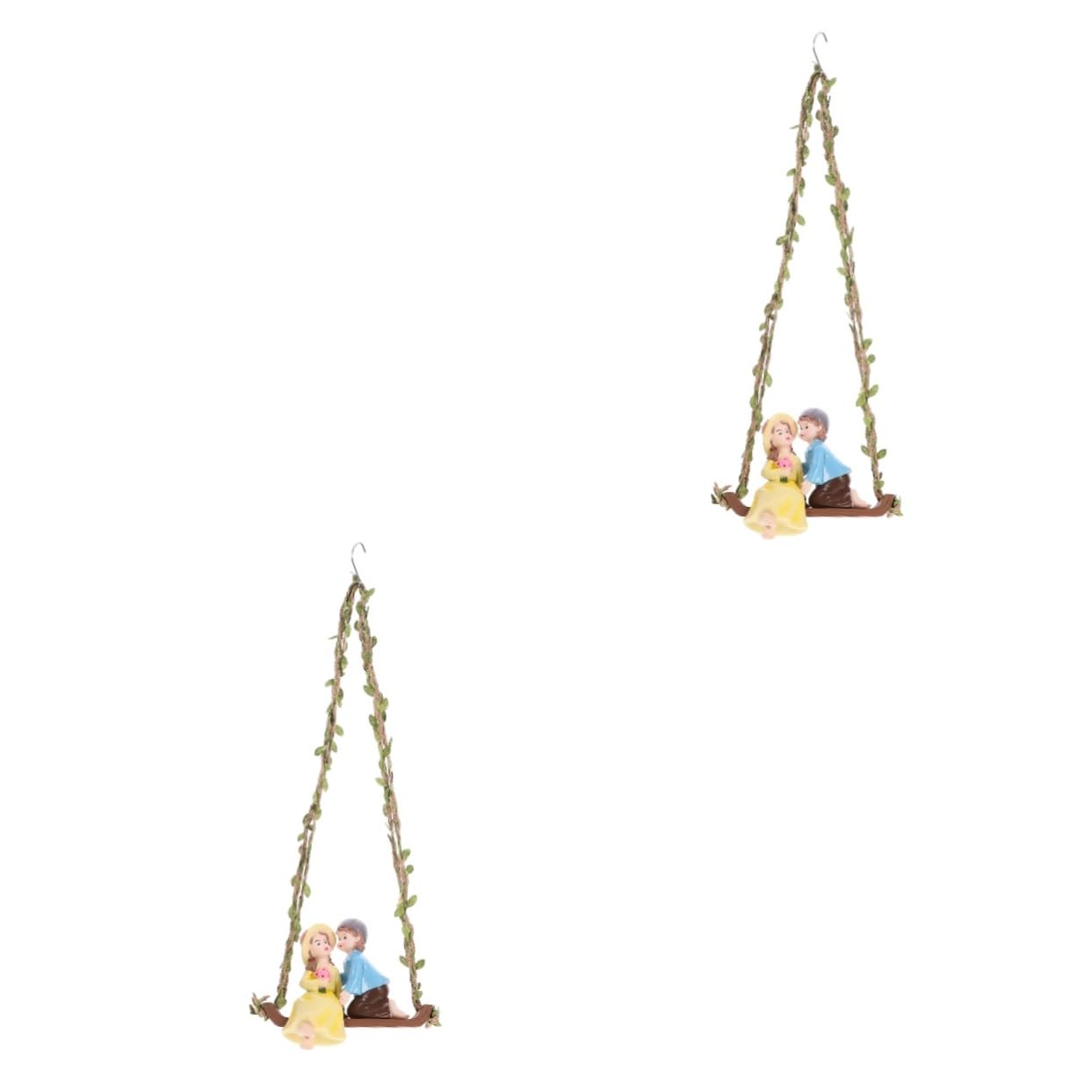 Toyvian 2 Stück Gartenfigur mit Schaukel Resin Miniatur Deko für Garten und Terrasse Romantische Hanging Swing Statue für zur Einweihung für Gartenliebhaber