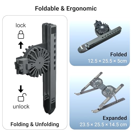 Image of Zebronics Laptop Stand with Fans, Up to 17 inch Laptop, 2X RGB Fans + Speed Controller, 58CFM Airflow, 7 Level Adjustable, Foldable, Type-C Port, Anti-Slip Silicone Pad, Anti-Rust (NS6000)