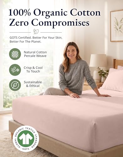 Image of Lane Linen Twin XL Fitted Sheet, 100% Organic Cotton 2-Piece Set (1 Fitted Sheet, 1 Pillowcase), Percale Weave, Bottom Sheet, Soft, Breathable, Fits Mattress Upto 15 inch Deep - Sepia Rose (No Flat Sheet)