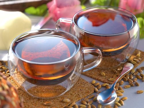 Image of ANKUL Heat Resistant Double Wall Glass Coffee Mugs Set of 2 Clear Insulated Coffee Glass, Cappuccino Cups, Latte Cups, Beverage Glasses (2, BrewSphere), 200 ml
