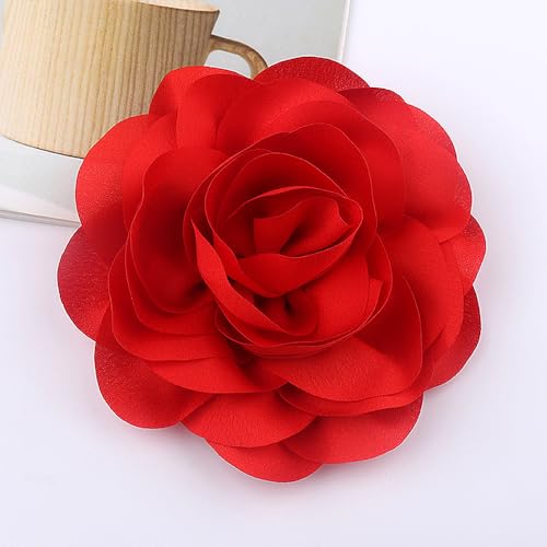 Image of Chunky Flower Brooches Pins for Women,Trendy Charming Chiffon Red Rose Corsage, Aesthetic Accessories for Wedding Ceremony