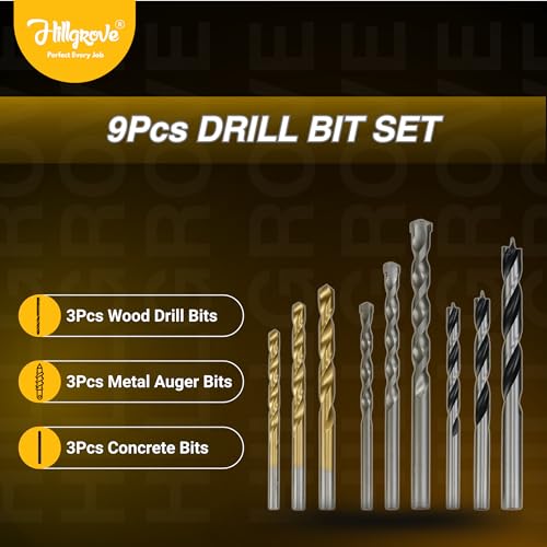 Image of Hillgrove HGCM1107M3 500W Drill Machine with 10Pcs Screws, 10Pcs Plastic Gitti, 9Pcs Drill Bit Set for Making Holes in Metal /Wood /Concrete Pistol Grip Drill (10 mm Chuck Size)