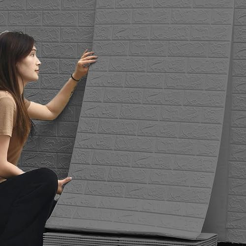 Panneaux Muraux 3d Adhesif 70 cm x 5 M - 4 mm Papier Peint Brique, Aspect Pierre, Stickers Muraux Imperméable, Papier Peint Mural pour Cuisine Chambre, Salon, Fond Décor TV (Gris, 0.7 x 10 m)