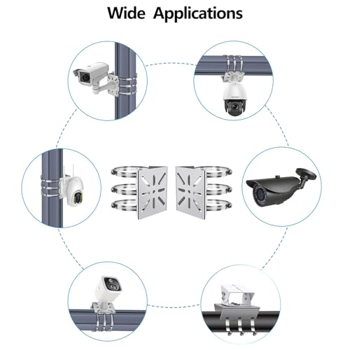 2 Sätze Masthalterung Universal Halterung für überwachungskamera Vertikale Stangenhalterung Edelstahl Eckhalterung Kamera Befestigung mit 6 Verstellbaren Schlaufen 20 cm für CCTV Kamera Outdoor