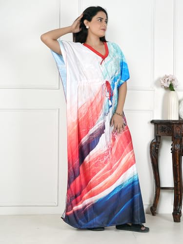 Image of Women's Printed Satin Blend Kaftan Nighty /Nightgown /Nightwear /Maxi WSR-185