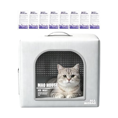 Caseta refrescante para gatos – 20,07 x 15,74 x 13,77 pulgadas plegable, aislado y resistente a la intemperie | Caseta para perros de talla pequeña con 8 bolsas de hielo reutilizables, para gatos