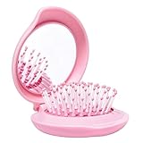 Arthaxi Travel Hair Brush with Mirror for Purse/Backpack, Mini Folding Hair Brush and Kawaii Pink Portable Makeup Mirror Set, Gifts for Girls