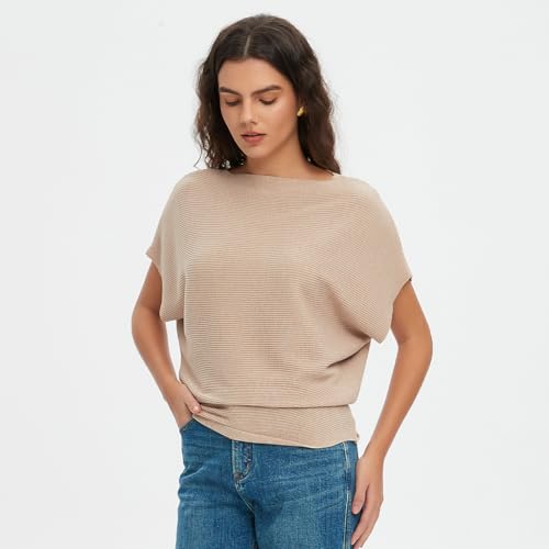 Image of EDSTAR Women Dolman Batwing Sleeves Knitted Sweaters Winter Boat Neck Pullovers Tops