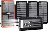 Solar Tragbarer Horsdo Solar Powerbank 20000mAh,Solar Ladegerät,USB-Ausgang und USB-C-Eingang Externer Akku für Aktivitäten im Freien,mit LED-Licht und 4 Solarpanels Für Smartphones Tablets Camping