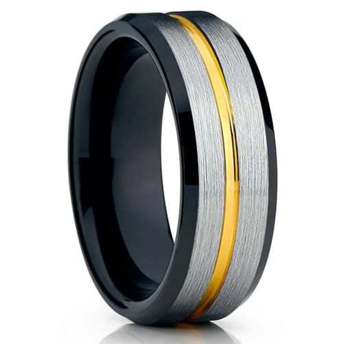 Bague alliance tendance noire de 8 mm anti-rayures pour homme anneau biseauté confort