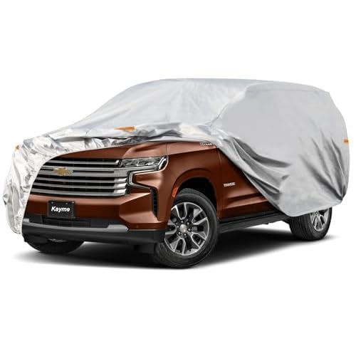 Kayme Large SUV Car Cover Waterproof All Weather for Automobiles, Outdoor Full Size SUV Cover Rain Sun UV Protection, Universal Fit for Chevrolet Taho
