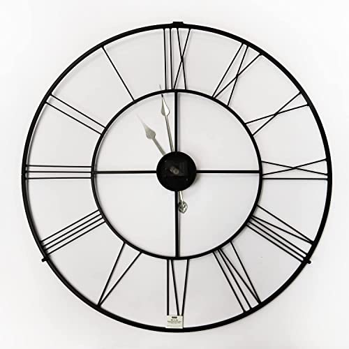WALPLUS Große dekorative Wanduhr, 55,9 cm, übergroße römische Ziffern, moderne Heimdekoration, ideal für Wohnzimmer, analoge Metalluhr, rund, schwarz Cover