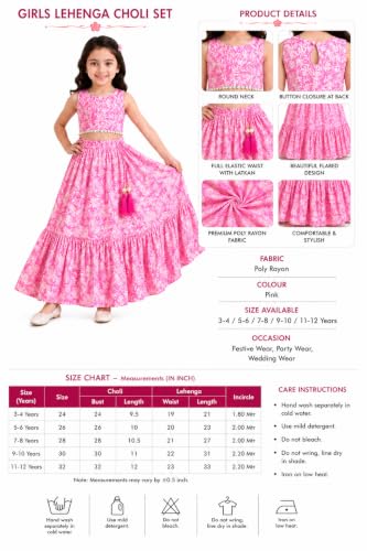 Image of Girls Floral Printed Crop Top and Lehenga Skirt Set