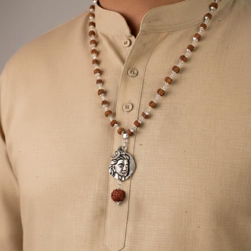 Image of Astrotalk Divya Shankh Rudraksha Mala | Nepal Origin 5 Mukhi Rudraksha Mala with Shankh Pendant for Protection, Peace & Spiritual Growth | Mala Gift for Man & Woman