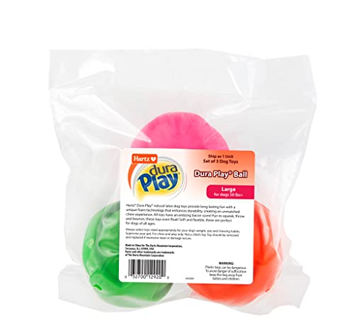 Hartz Duraplay Ball Squeaky Latex Dog Toy, Neon Green, Neon Pink & Neon Orange, Large 3 Count Pack #TOP7