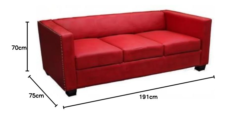 Mendler Divano Sofa 3 posti Lounge Moderno Elegante Serie Lille M65 75x191x70cm - Pelle Rosso