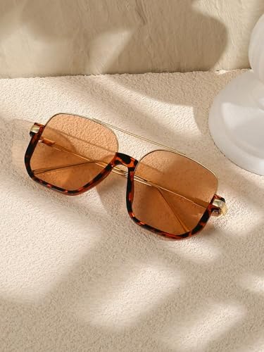 Image of GUVIVI Retro Oversized Aviator Sunglasses for Women Men Square Double Bridge Pilot Sun Glasses 70s Trendy Shades