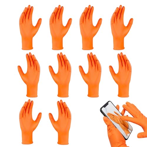 Kustimantu Guantes de Trabajo - Guantes de nitrilo resistentes de color naranja con superficie adherente,Guantes de trabajo pesados resistentes al desgarro naranja Guantes de protección para hombres