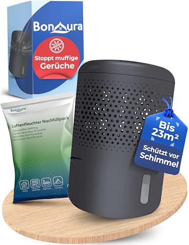 BonAura® Luftentfeuchter ohne Strom - Raumentfeuchter für Keller, Bad uvm. - 680g Luftenfeuchter Nachfüllpack inklusive - Entfeuchter und Luftentfeuchter Granulat im Set - Schutz vor Schimmel
