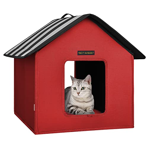 Rest-Eazzzy Cat House for Outdoor Cats, Weatherproof and Insulated Feral Cat House with Mat and Clip, Easy to Put Together, Selfwarming Cat Shelter for Winter(Grey, Waterproof House-S) grey