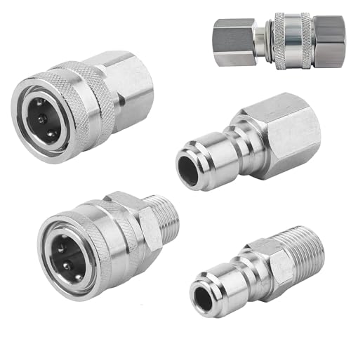 FKKWUOT 3/8 Quick Connect Fittings Pressure Washer Quick Connect Kit Stainless Steel Adapter Set Female and Male Thread(4Pieces)