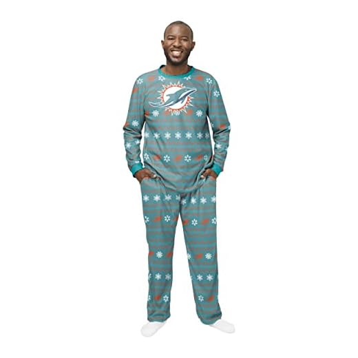 FOCO NFL Men's Team Color Large Primary Logo 2 Piece Top and Bottom Ugly Pajama Set, Miami Dolphins, XX-Large