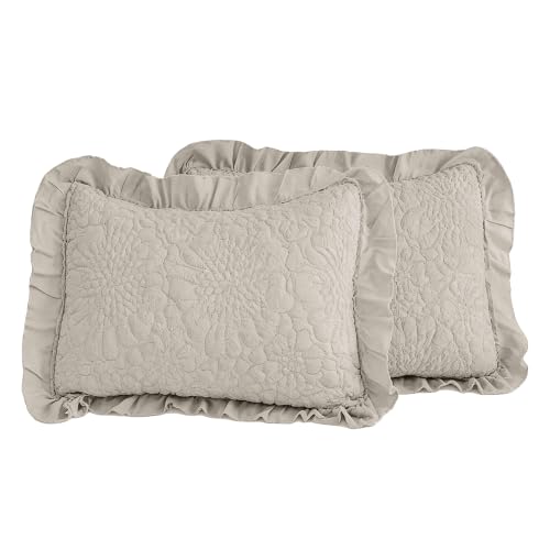 QSH Linen Feel Ruffled Pillow Shams Queen Size Set of 2,Stonewashed Shabby Vintage Chic Microfiber Pillowcases 20"x30" Ultra Soft Cottage Crinkle Quilted Decorative Pillow Covers for Bed Pillows