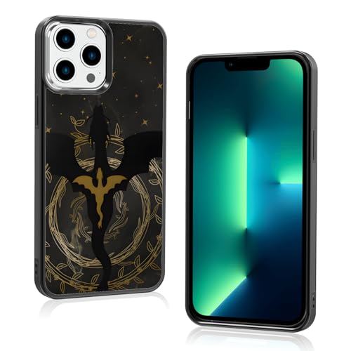 Odhtst Aesthetic Black Dragon Bookish Phone Case Compatible with iPhone 13 Pro Max Case 6.7 Inch, TPU Shockproof Protection Vintage Book Lovers Gifts Fantasy Wings Phone Case for Girls Women Cover