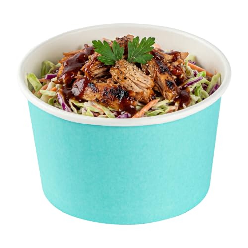 Image of Restaurantware Coppetta 5 Ounce Dessert Cups, 50 Disposable Ice Cream Cups - Lids Sold Separately, Sturdy, Turquoise Paper FroYo Bowls, Striped, For Hot And Cold Foods, Perfect For Gelato