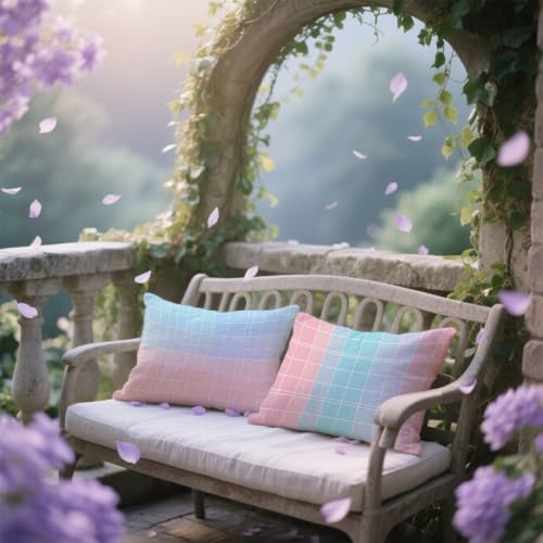 Housse de coussin extérieur imperméable lot de 2 velours 40x70cm treillis - 5