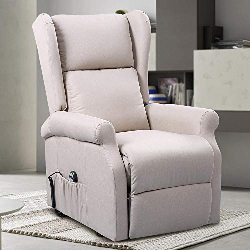 BAKAJI Poltrona Alzapersona Elettrica Motorizzata Reclinabile in Tessuto con Tasca Porta Telecomando per Anziani e Persone Disabili Colore Beige - 2