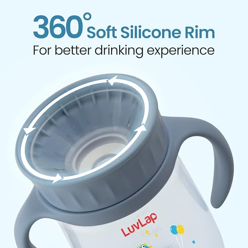 Image of LuvLap Shine 360 Soft Spout Trainer Sipper for Kids, 360ml, Leakproof & spillproof Sippy Cup for Kids, Twin Easy-Grip Handles, BPA-Free, Ergonomic Design, Dust Cover, Lightweight, 18 M+ (Blue)