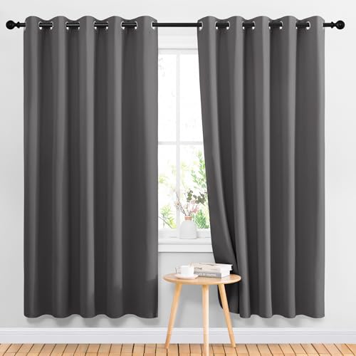 Image of NICETOWN Blackout Curtains Panels for Living Room, 2 Panels, 66 x 70 Inch, Gray, 3 Pass Microfiber Noise Reducing Thermal Insulated Solid Ring Top Blackout Window Drapes