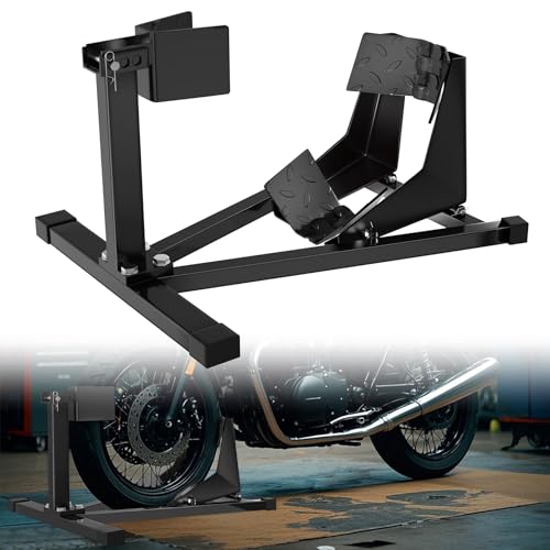 LARS360 Cavalletto per moto anteriore, supporto di montaggio in acciaio per pneumatici da 17-21, larghezza 90-130 mm, sollevatori moto regolabili con piedini in gomma, aiuto di montaggio per la cura