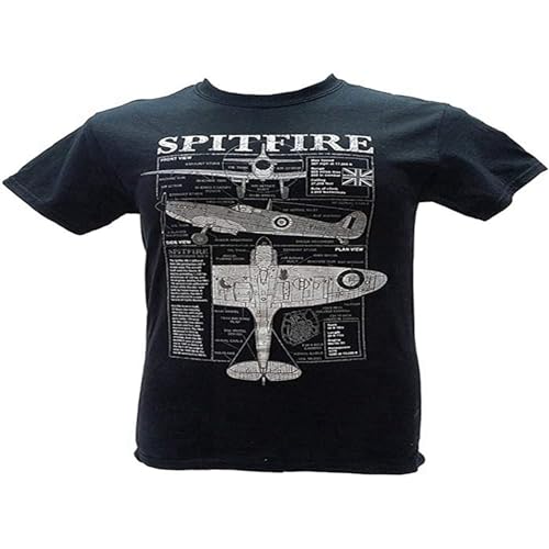 JMTINA Spitfire Fighter Plane British Aircraftilitary T Shirt with Blueprint Design Men Short Sleeve T Shirt Size XL Black