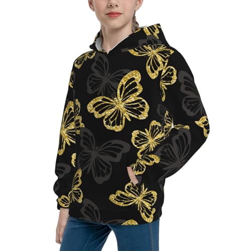 Golden Glitter Butterflies Kid Hoodies Boys Sweatshirts Girls Pullover with Pocket2
