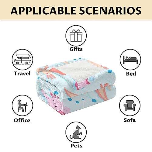 Girl Blanket - 60x80 Inches Cute Axolotl Throw - Light Blue Soft Fuzzy Blankets for Bed, Couch & Living Room