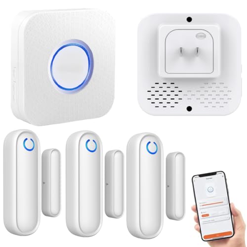 Door-Chime-with-Phone-AppWiFi-Door-Open-Contact-Sensor-Alarm-Chime-with-600-FT-RangeWiFi-Door-Ringer-Alert-for-BusinessStoreHomeOffice-When-Enter-Three-Sensor-One-Gateway Door Chime with Phone App,WiFi Door Open Contact Sensor Alarm Chime with 600 FT Range,WiFi Door Ringer Alert for Business/Store/Home/Office When Enter (Three Sensor One Gateway) - Image 1