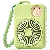 Ventola USB di piccole dimensioni con facciata espressiva dei cartoni animati e ciondolo in perline vorticoso fornisce una brezza regolabile senza suono dirompente (verde)