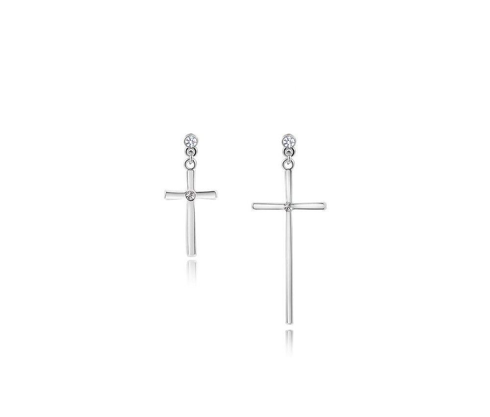 'CROSS' Genuine Austrian Crystal Studded Sterling Silver Earrings for Girls and Women