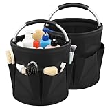 Vibrivio Putzmittel Organizer 2-teilig Zusammenklappbar - 17L Haushaltshelfer Mit 6 Taschen Aus 600D Oxford - Treppenkorb Stufenkorb Für Garten, Outdoor Und Einkauf - Tragbarer Aufbewahrungskorb Schwa