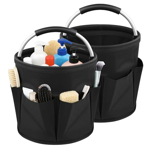 Vibrivio Putzmittel Organizer 2-teilig Zusammenklappbar - 17L Haushaltshelfer Mit 6 Taschen Aus 600D Oxford - Treppenkorb Stufenkorb Für Garten, Outdoor Und Einkauf - Tragbarer Aufbewahrungskorb Schwa
