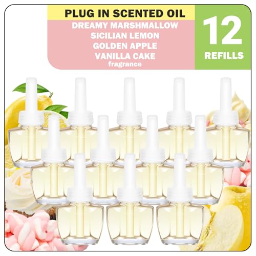 SCENTORINI Recambio para Ambientador Eléctrico 12X19ML Aparato para Difusor Eléctrico Air Wick y para Glade Fragancia de Malvavisco, Limón,Manzana Dorada,Pastel De Vainilla,para el Hogar y el Estudio