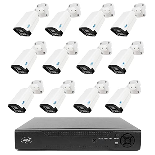 NVR PNI House IP716 Videoüberwachungspaket, 16 Kanäle 4K, H.265, 12 PNI IP125-Kameras mit, 5MP, IP66