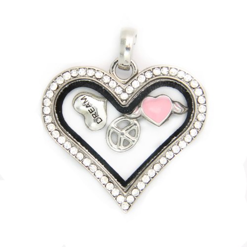 Jojo & Lin Magnetic Floating Locket Charm 30Mm Medium With Snake Chain (Silver Crystal Heart) #TOP4