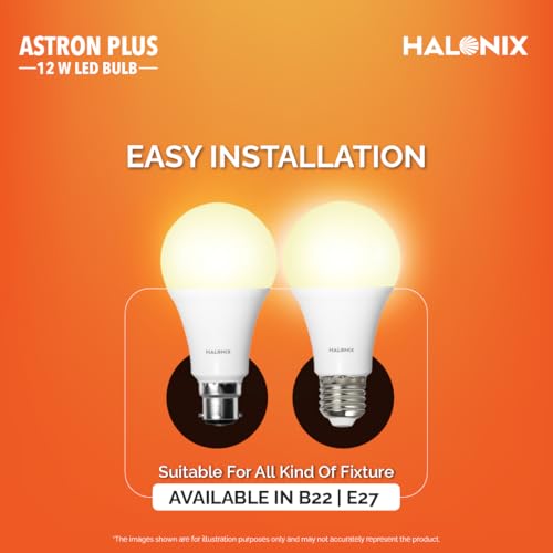 Image of Halonix 12W LED Light Bulb | Yellow (3000K) |Pack of 2|Energy Efficient| 4kv Surge Protection | High Lumens per watt, B22